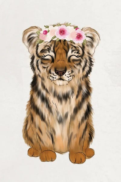 Tigers: Floral Crown Baby Tiger by Katie Bryant