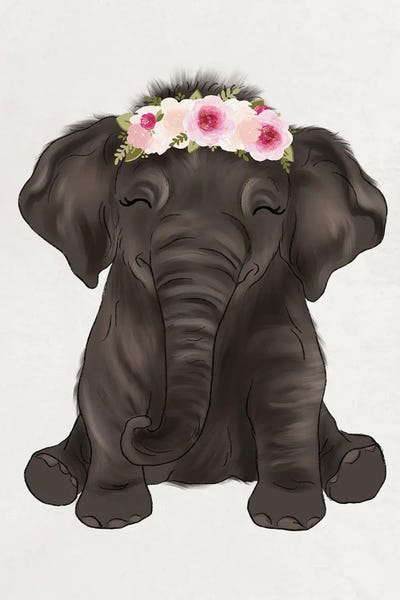 Floral Crown Baby Elephant by Katie Bryant canvas print