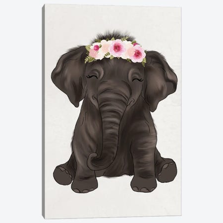 Floral Crown Baby Elephant Canvas Print #KBY75} by Katie Bryant Canvas Art
