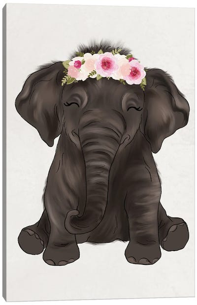 Floral Crown Baby Elephant Canvas Art Print - Katie Bryant
