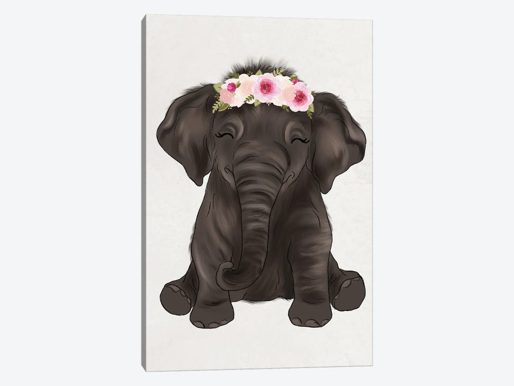 Floral Crown Baby Elephant by Katie Bryant 1-piece Art Print