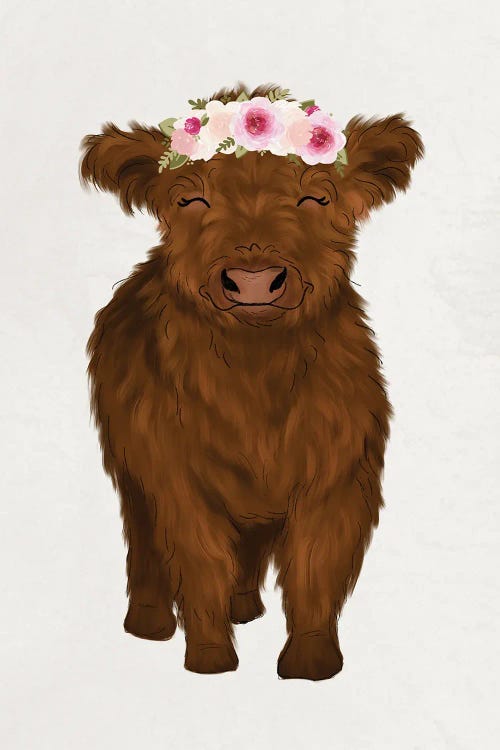 Floral Crown Baby Highland Cow by Katie Bryant wall art