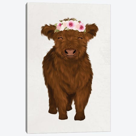 Floral Crown Baby Highland Cow Canvas Print #KBY77} by Katie Bryant Canvas Wall Art