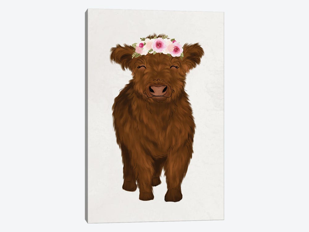 Floral Crown Baby Highland Cow by Katie Bryant 1-piece Canvas Print