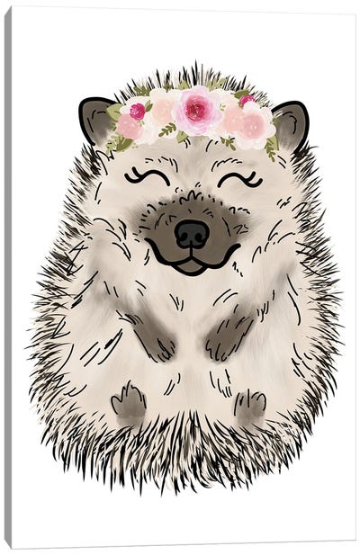 Floral Crown Hedgehog Canvas Art Print - Hedgehogs