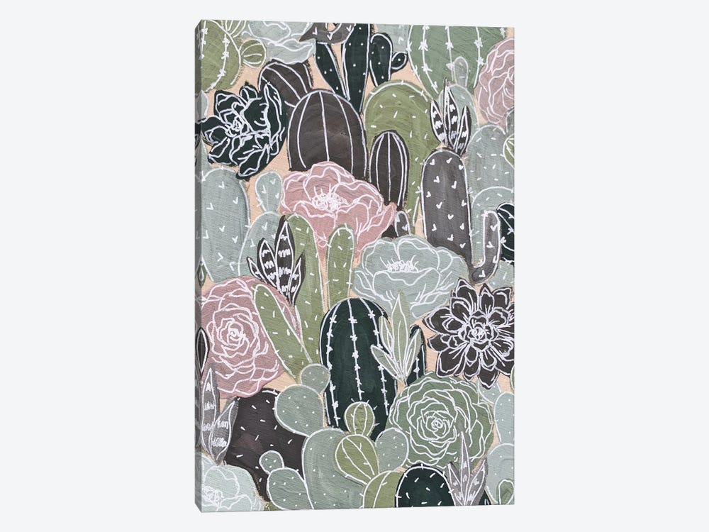 White Outlined Cactus Florals by Katie Bryant 1-piece Canvas Artwork