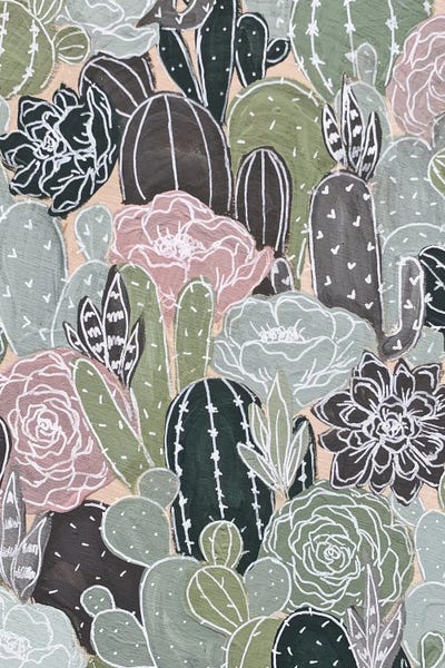 Floral & Botanical Patterns: White Outlined Cactus Florals by Katie Bryant