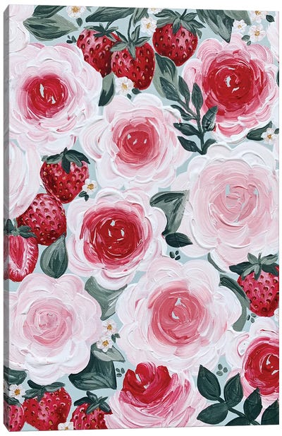 Strawberry Florals Canvas Art Print - Floral & Botanical Patterns