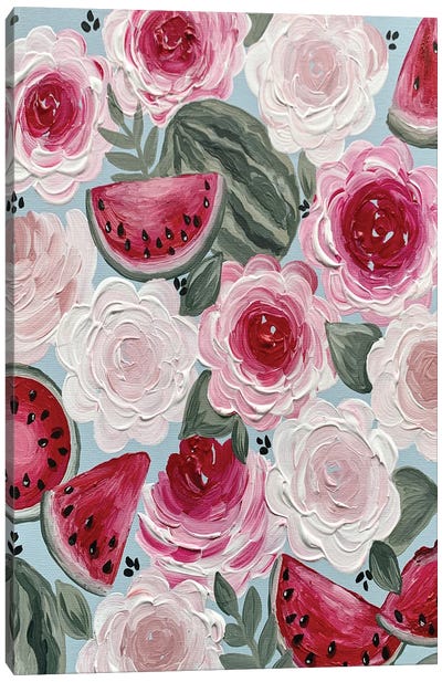 Watermelon Florals Canvas Art Print - Melon Art