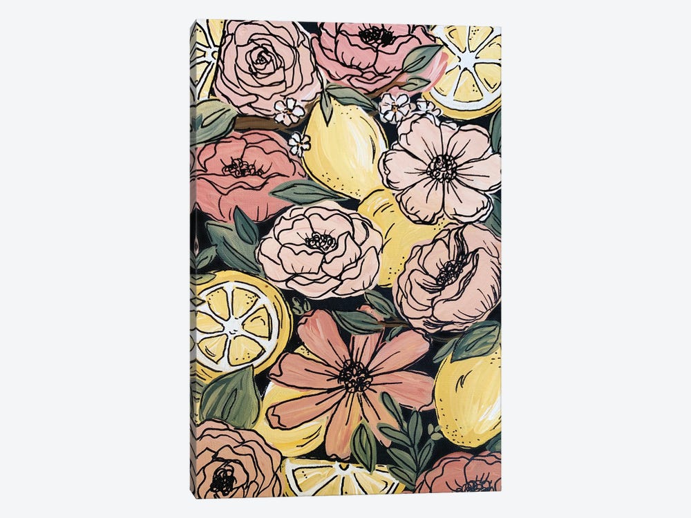 Black Outlined Lemon Florals by Katie Bryant 1-piece Canvas Print