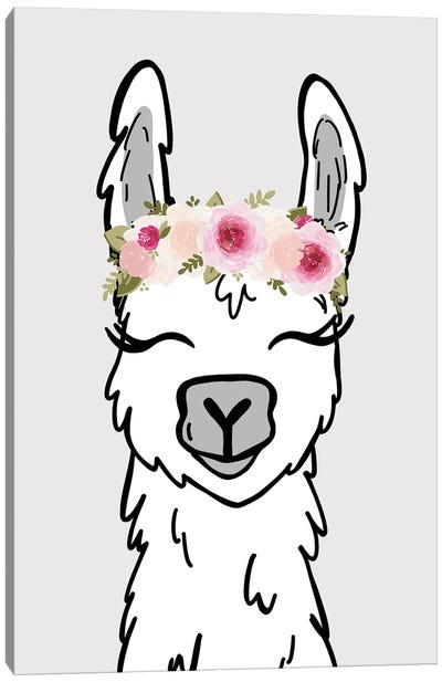 Floral Crown Llama Canvas Art Print - Katie Bryant