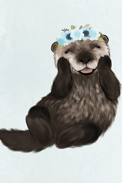 Floral Crown Otter by Katie Bryant framed canvas print