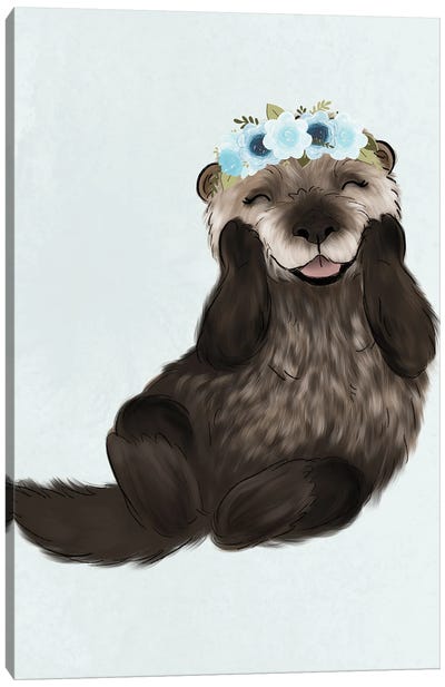 Floral Crown Otter Canvas Art Print - Otter Art