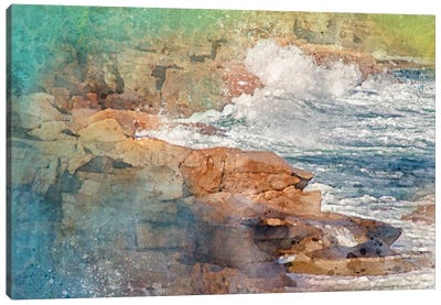 Splashy Bar Harbor Waves Canvas Art Print - Harbor & Port Art