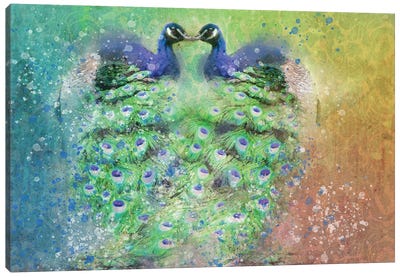 Splashy Peacocks Canvas Art Print - Indian Décor