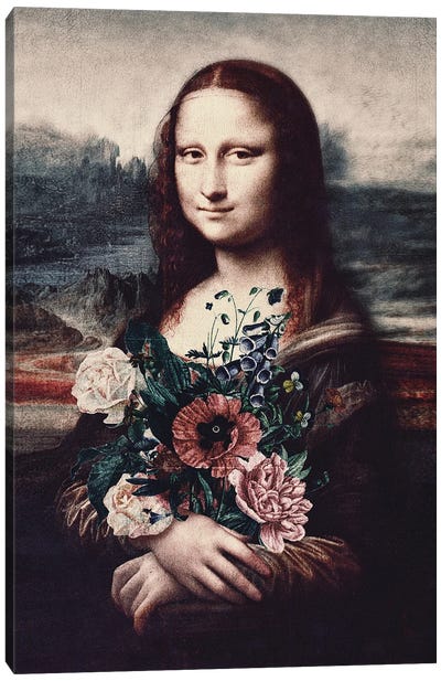 Lisa & Flowers Canvas Art Print - Mona Lisa Reimagined