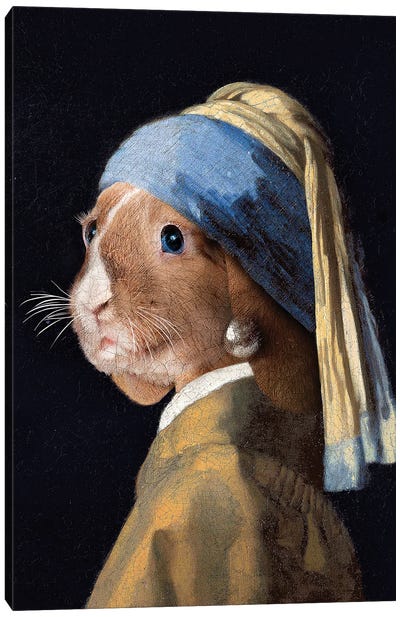 The Rabbit with a Pear Earring Canvas Art Print - Rabbit Art