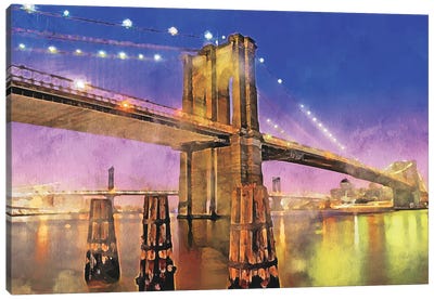 Night Bridge Canvas Art Print - Brooklyn Bridge