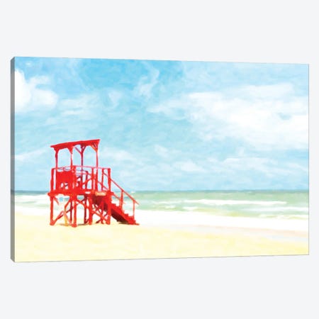 Red Beach Hut Canvas Print #KCU114} by Kim Curinga Canvas Artwork
