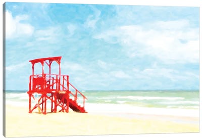 Red Beach Hut Canvas Art Print - Kim Curinga