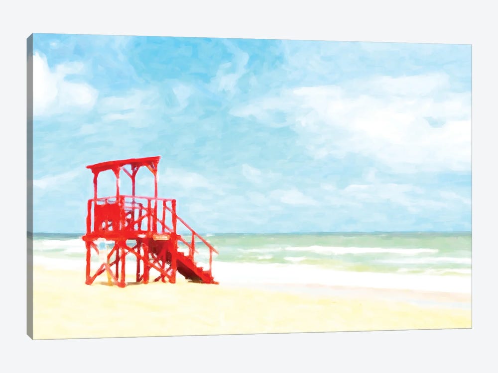 Red Beach Hut by Kim Curinga 1-piece Art Print