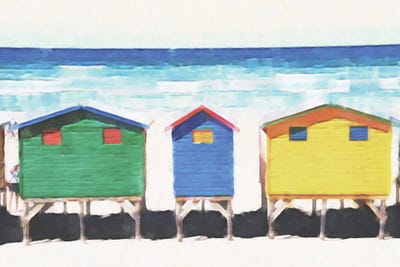 Three Beach Huts by Kim Curinga metal wall art