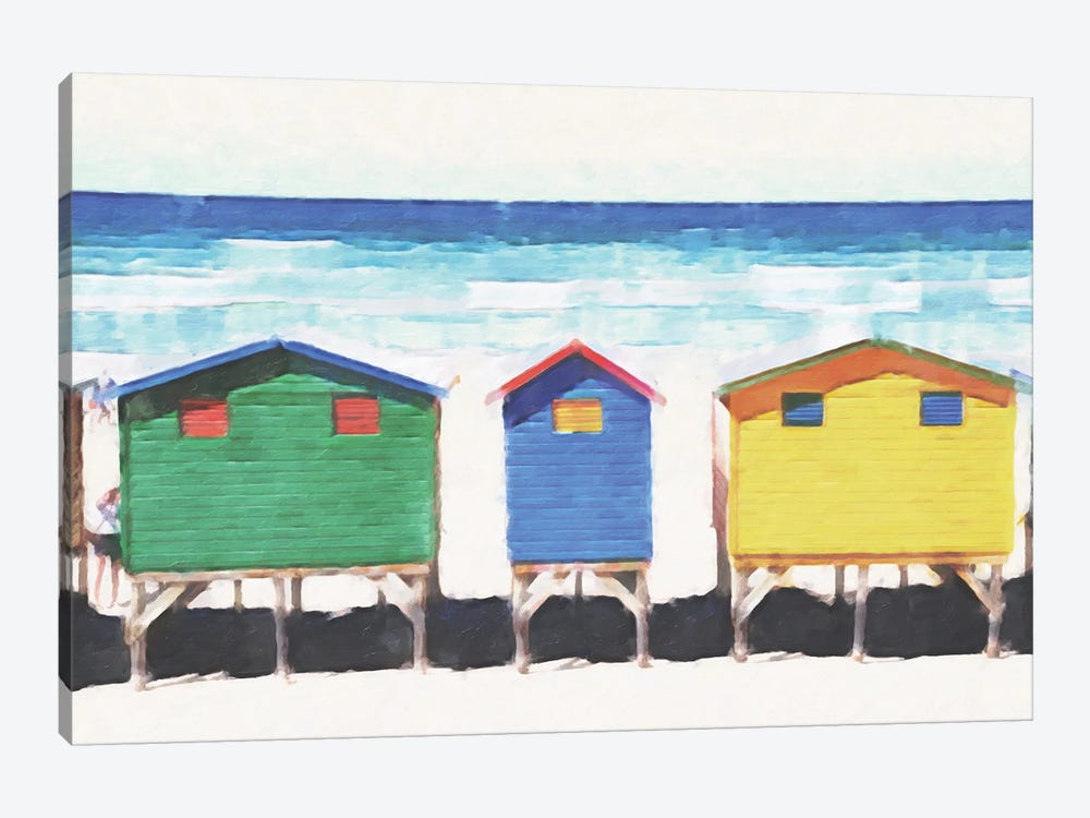 Three Beach Huts by Kim Curinga 1-piece Canvas Wall Art