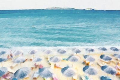 Umbrellas In The Sand by Kim Curinga metal wall art
