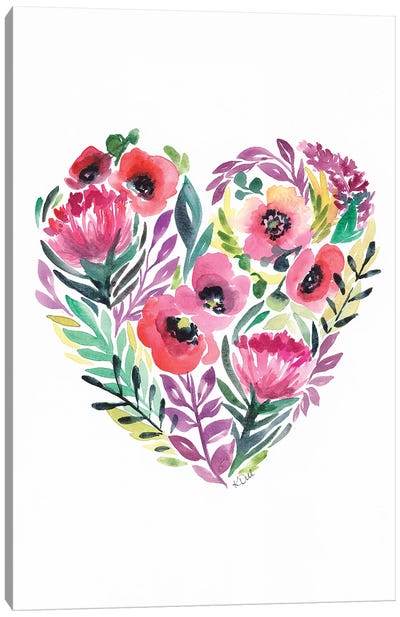 Flower Heart Canvas Art Print - Watercolor Art