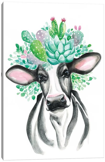 Cactus Cow Canvas Art Print - Kirsten Dill