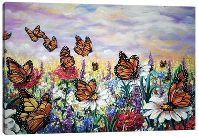 A Monarchs Garden Canvas Art Print - Monarch Butterflies