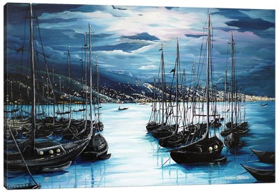 Moonlight Over Port Of Spain Canvas Art Print - Harbor & Port Art
