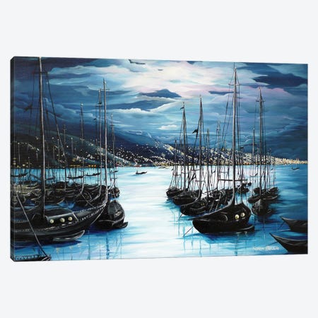 Moonlight Over Port Of Spain Canvas Print #KDK35} by Karin Dawn Kelshall-Best Canvas Wall Art
