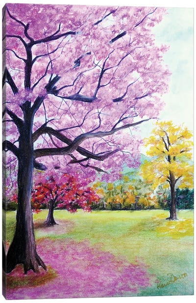 Savannah Pink And Yellow Poui Canvas Art Print - City Park Art