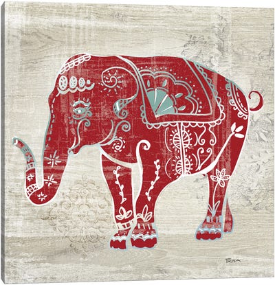 Painted Elephant Canvas Art Print - Indian Décor