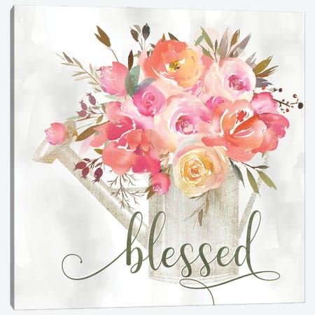Simple Blessed Floral Canvas Print #KDO33} by Kelly Donovan Canvas Print