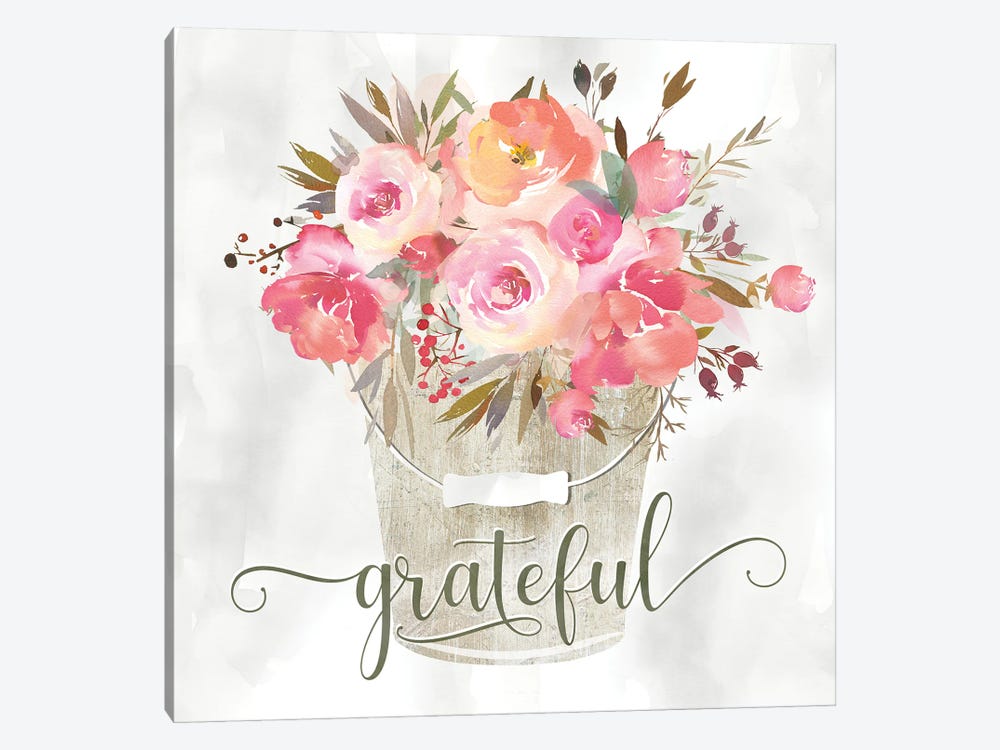 Simple Grateful Floral by Kelly Donovan 1-piece Canvas Print