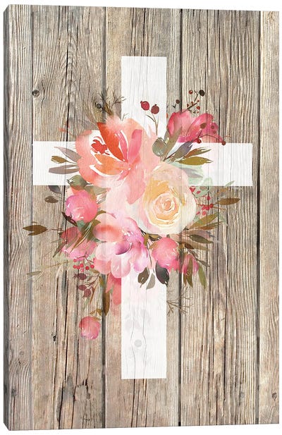 Floral Cross Canvas Art Print - Easter Art
