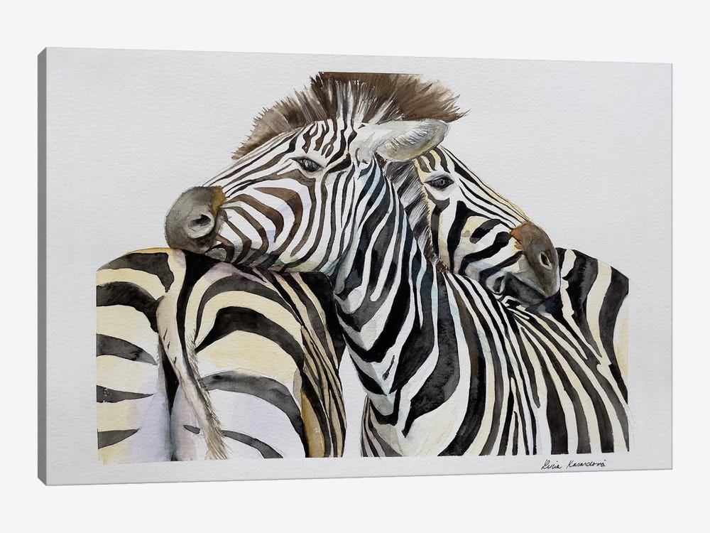 Cuddling Zebras by Lucia Kasardova 1-piece Canvas Artwork
