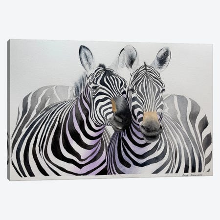 Zebras Cuddle Canvas Print #KDV1} by Lucia Kasardova Canvas Print