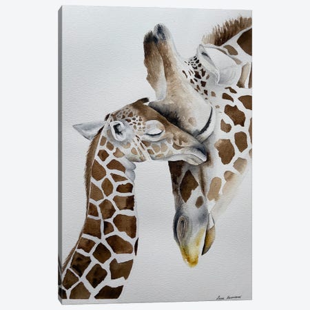 Giraffe Cuddle Canvas Print #KDV20} by Lucia Kasardova Art Print