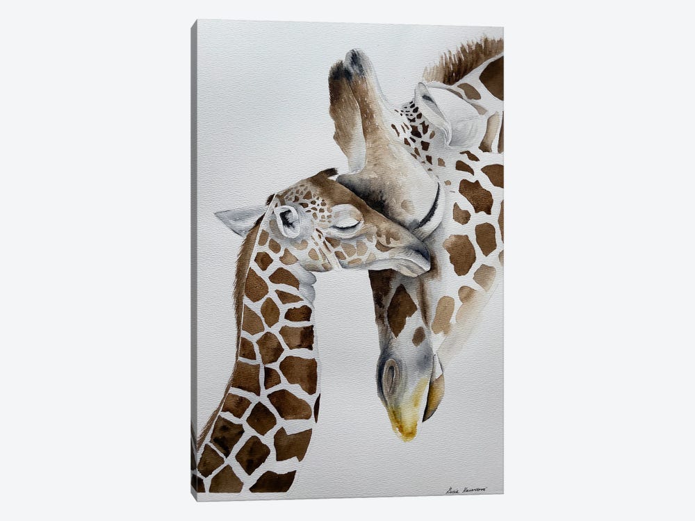 Giraffe Cuddle by Lucia Kasardova 1-piece Art Print
