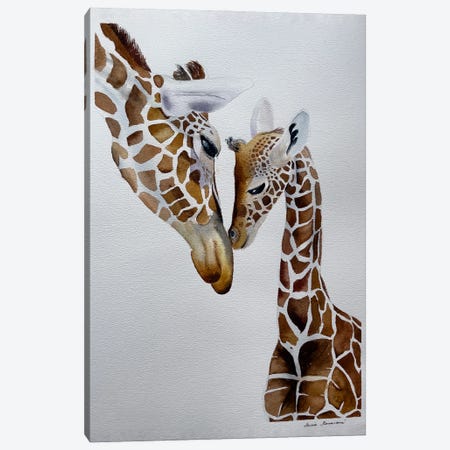 Giraffe Kiss Canvas Print #KDV21} by Lucia Kasardova Canvas Print