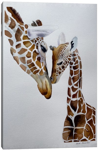 Giraffe Kiss Canvas Art Print - Lucia Kasardova