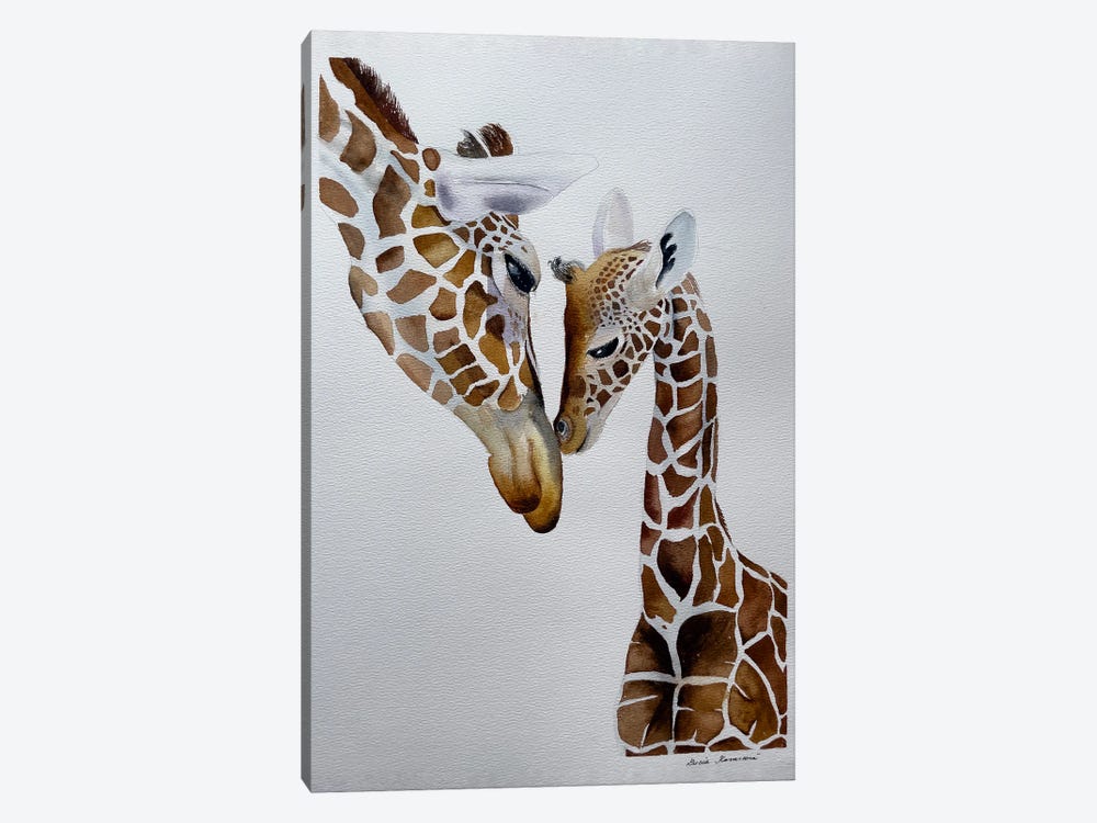 Giraffe Kiss by Lucia Kasardova 1-piece Canvas Wall Art