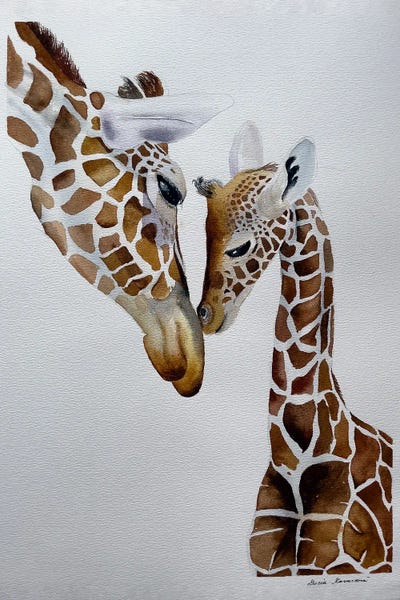 Giraffes: Giraffe Kiss by Lucia Kasardova