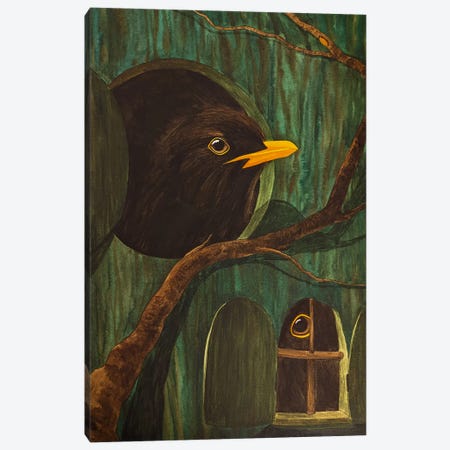 Tree House With Blackbirds Canvas Print #KDY25} by Karina Danylchuk Art Print