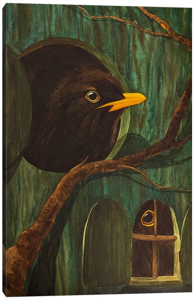 Tree House With Blackbirds Canvas Art Print - Karina Danylchuk