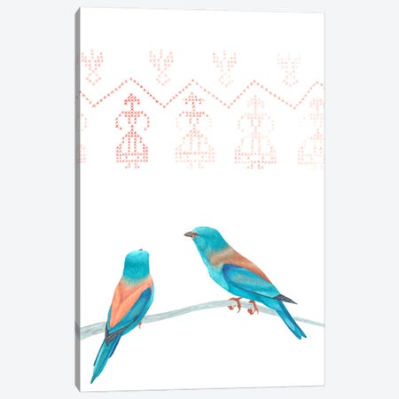 2 European Rollers On The Branch Canvas Print #KDY36} by Karina Danylchuk Canvas Artwork