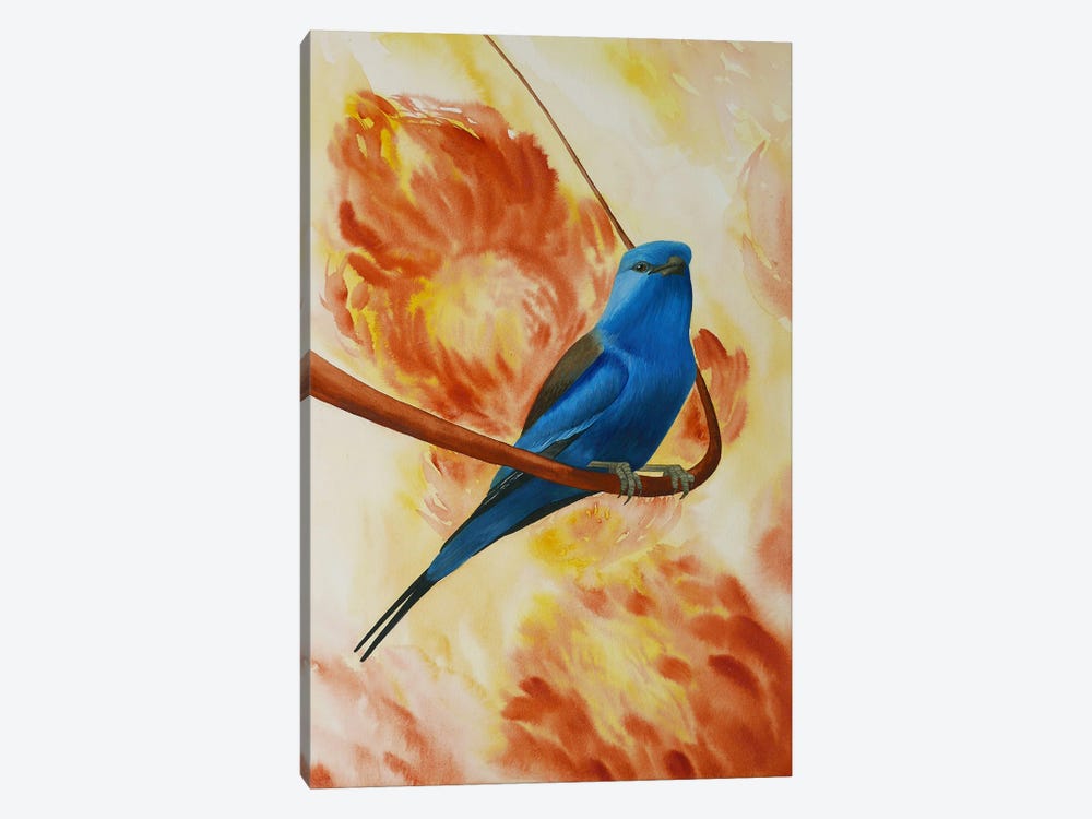 Blue Bird On The Branch With Flowers by Karina Danylchuk 1-piece Canvas Print